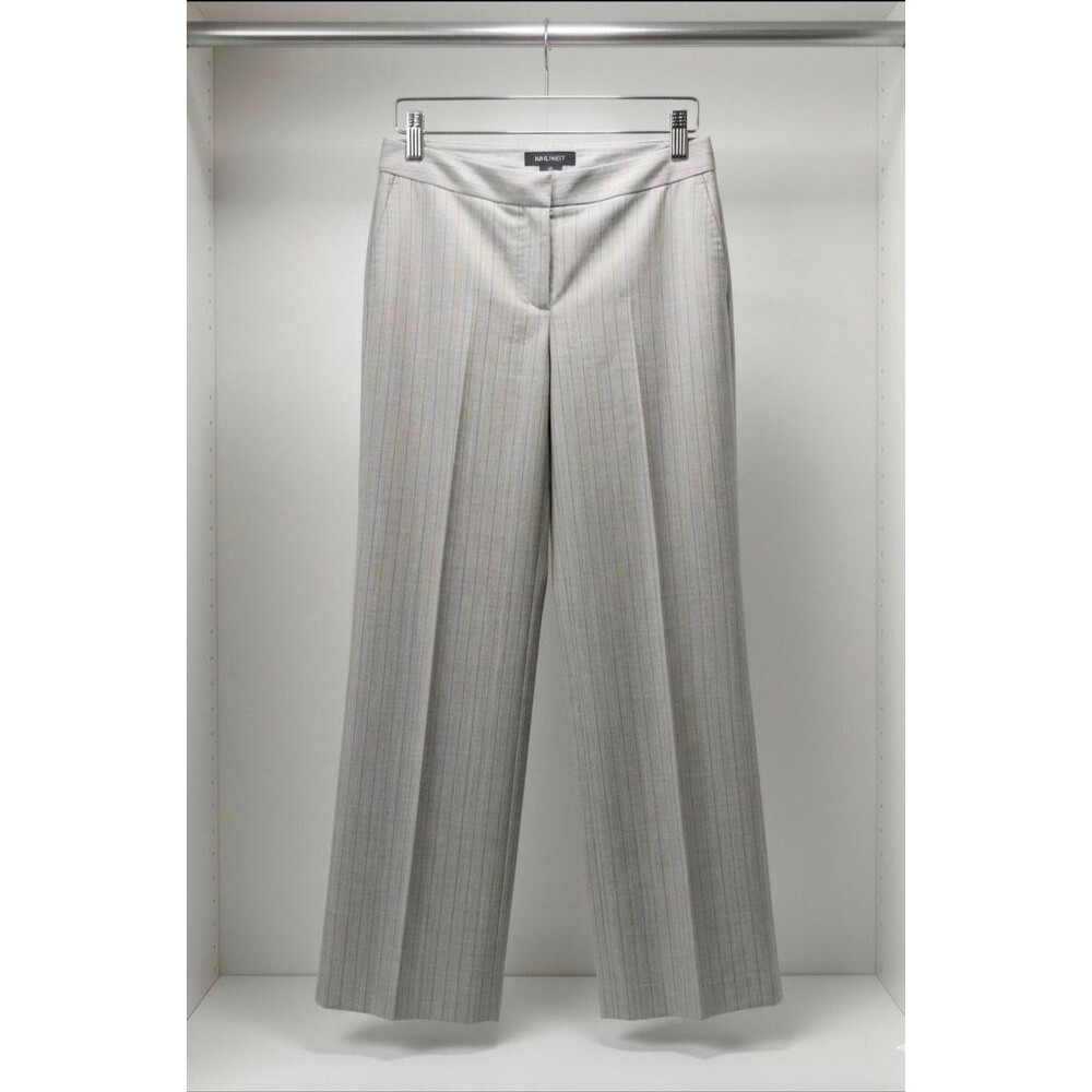 Nine West Suit Pinstripe Wide Leg Trousers Gray Blue Corporate Work Wear Pants